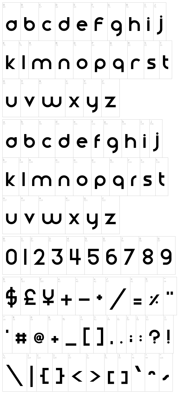 Smooth Circulars font map
